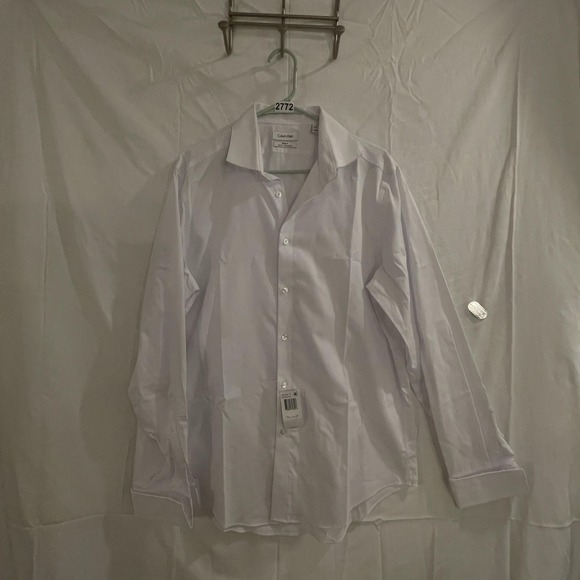 Calvin Klein cuff links Dress Shirt Mens Large 16.5 34/35 White Steel+ Slim Fit - Picture 1 of 14